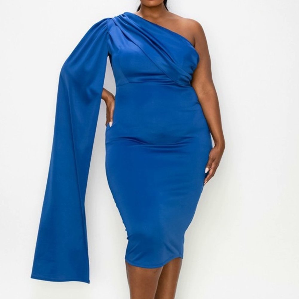 Beautiful One shoulder Cape Dress midi